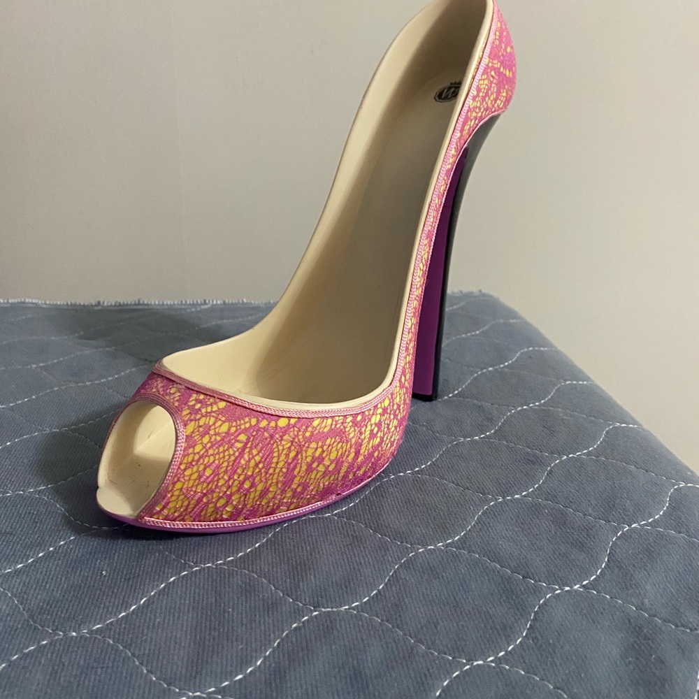 Pink and Purple Peep-Toe High Heel